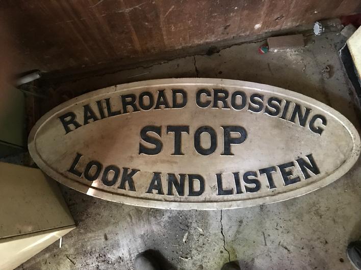 cast-iron railroad crossing sign 5'6" wide